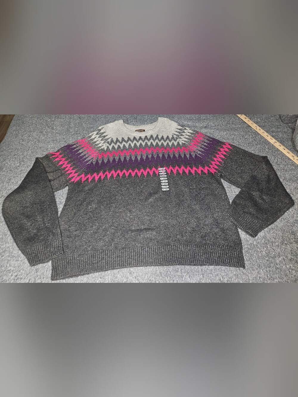 Michaels Gray Crewneck Sweater with Pink & Purple